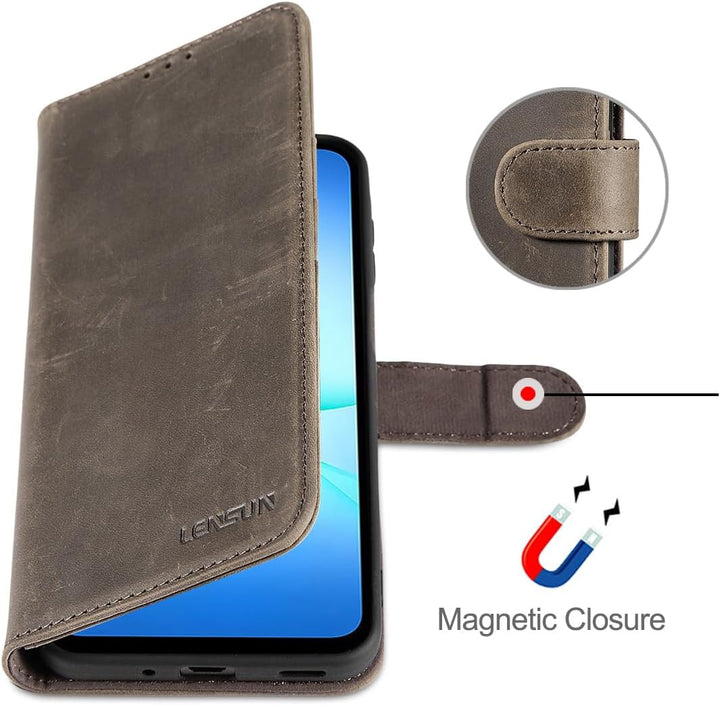 LENSUN Handyhülle für Samsung Galaxy A17 Echtleder, Lederhülle Bookstyle Klappbar Hülle [RFID Karten