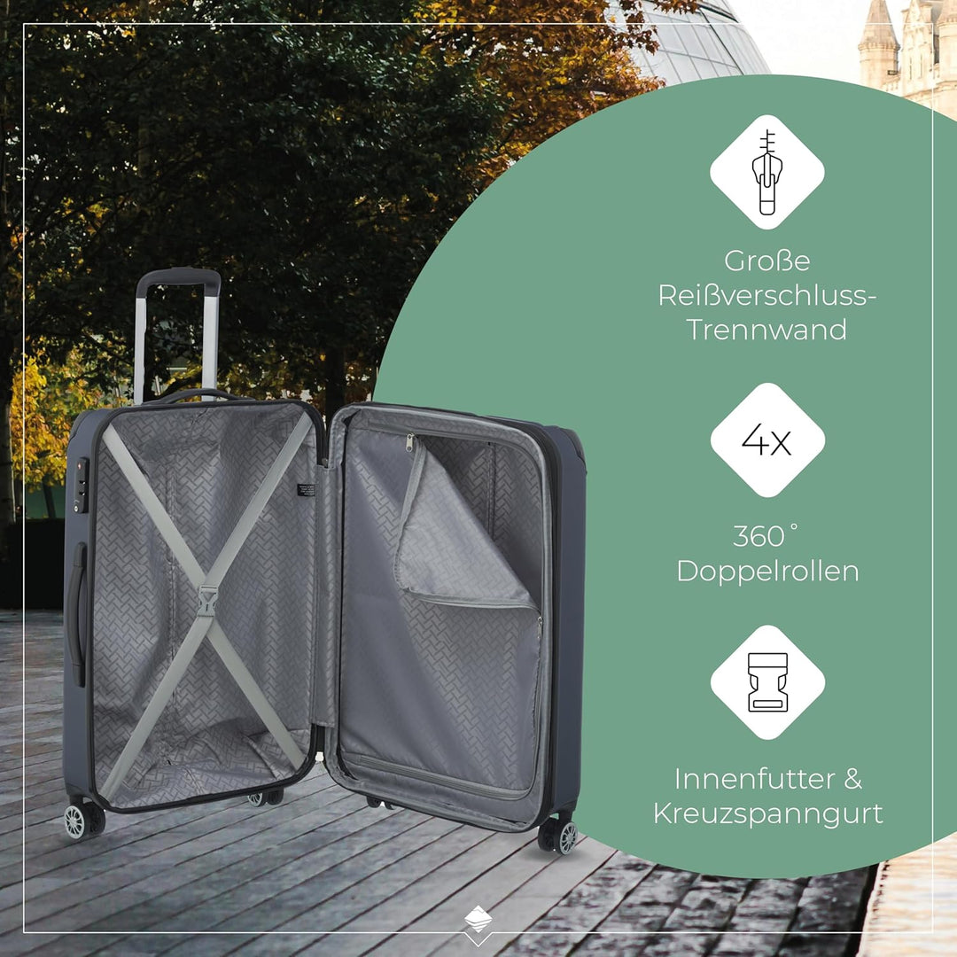 travelite 4-Rad Koffer M mit TSA Schloss + Dehnfalte, Gepäck Serie CITY: Robuster Hartschalen Trolle