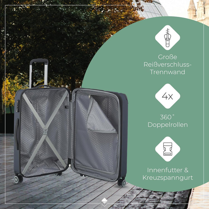 travelite 4-Rad Koffer M mit TSA Schloss + Dehnfalte, Gepäck Serie CITY: Robuster Hartschalen Trolle
