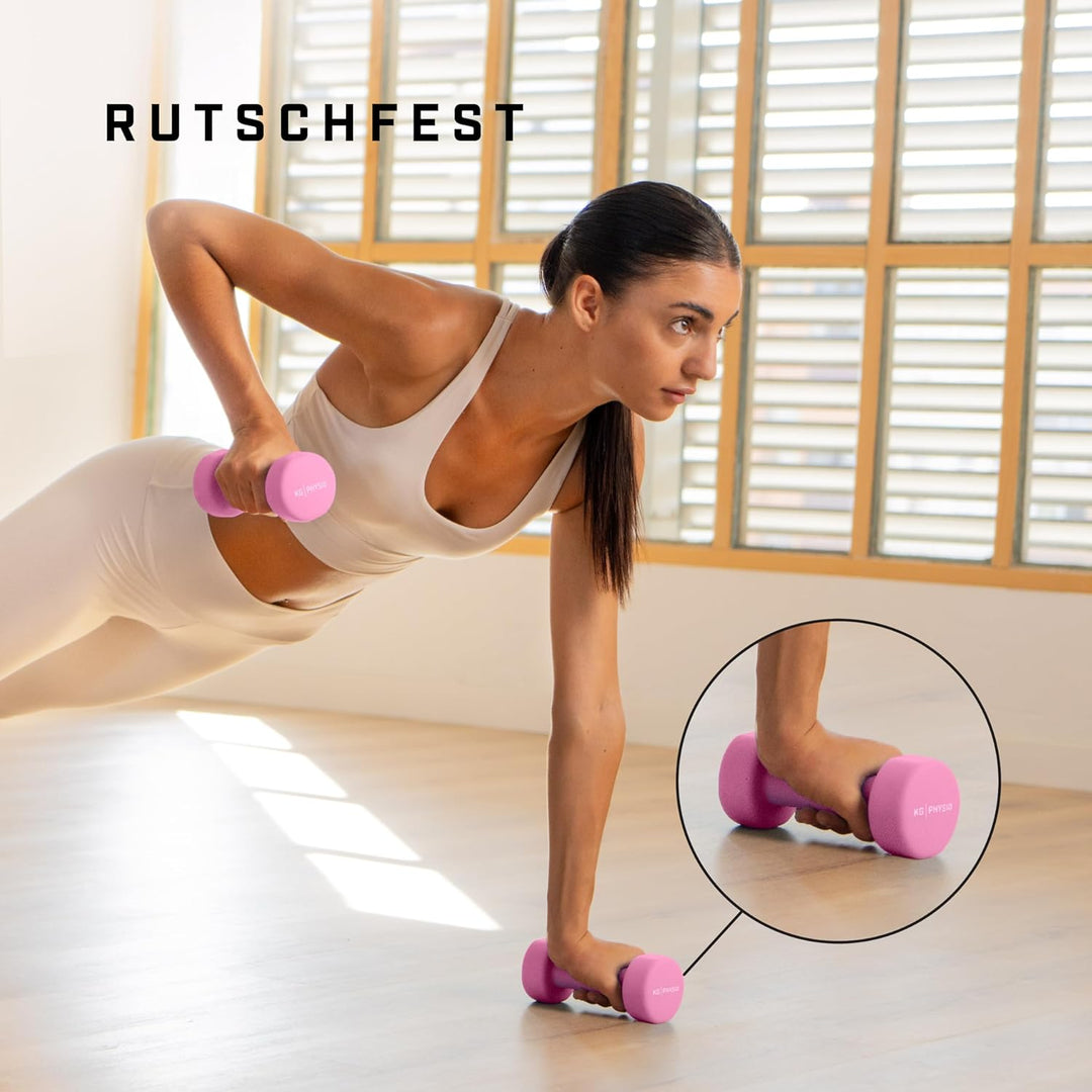 KG Physio Hantelset mit A3-Übungsposter - Neopren Kurzhanteln 2er Set - Fitness Gewichte aus Gusseis