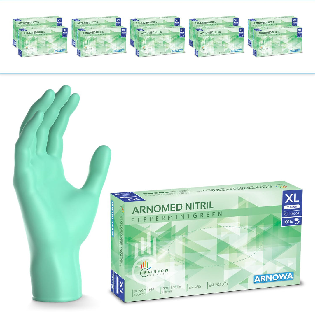 1000 Stk (10x100) ARNOMED Einweghandschuhe Grün, Einmalhandschuhe XL, Nitril Handschuhe Einweg, Nitr