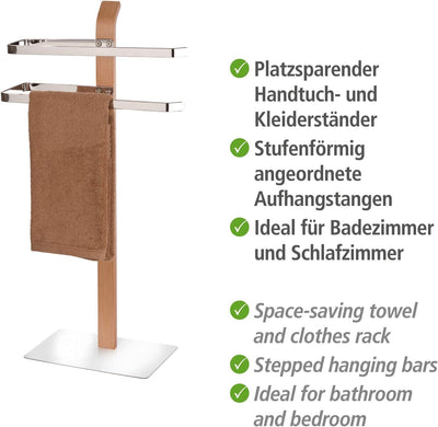 WENKO Handtuchhalter Samona Nature, moderner Ständer für Hand- und Badetücher, auch geeignet als Kle