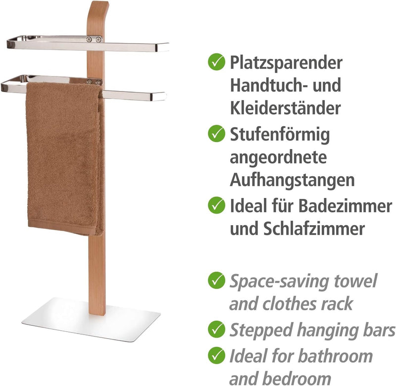 WENKO Handtuchhalter Samona Nature, moderner Ständer für Hand- und Badetücher, auch geeignet als Kle