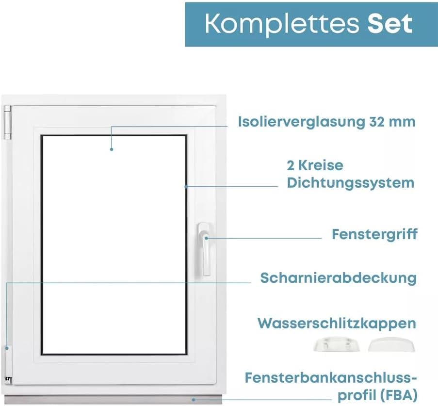 Framex Premium Kellerfenster - Kunststofffenster Weiss BxH 750 x 450 mm - Garagenfenster/Gartenhaus