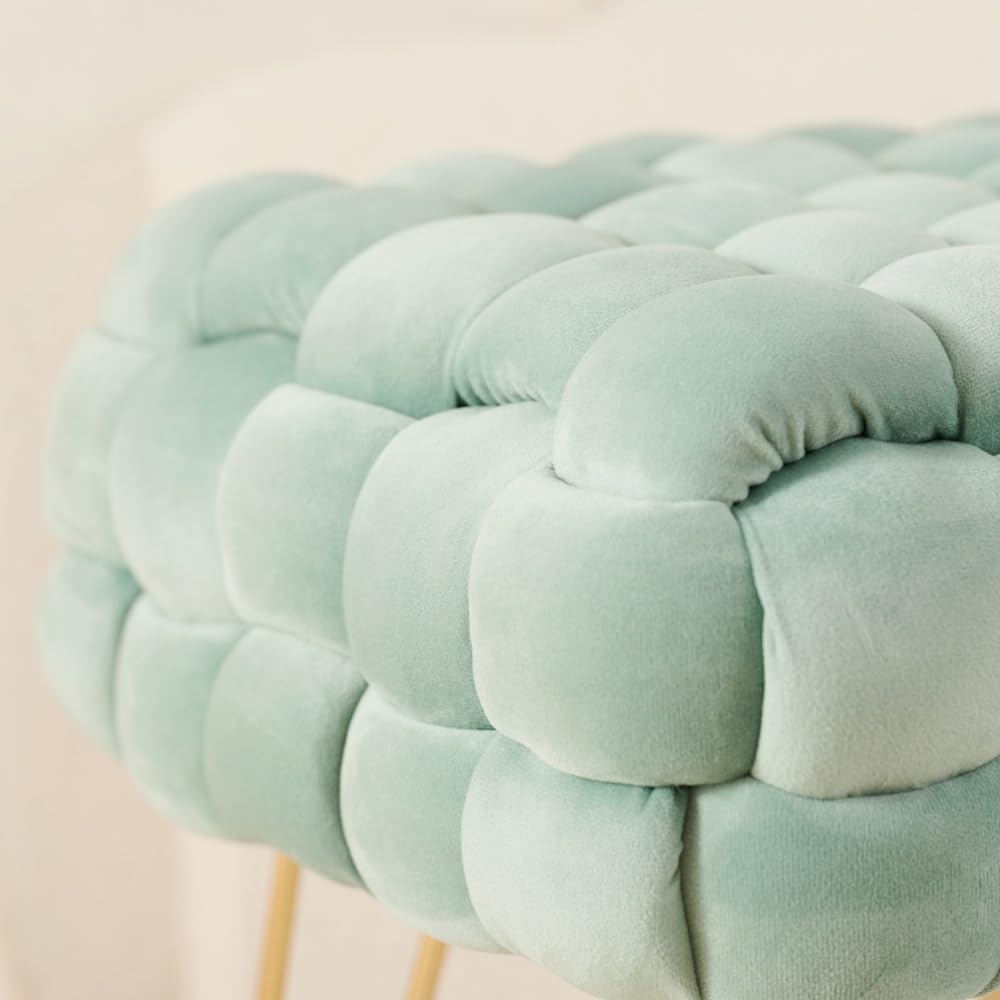 Zedelmaier Moderner Velvet Kosmetik Hocker, Quadratisch Ottoman-Fusshockermit goldfarbenen Metallbei