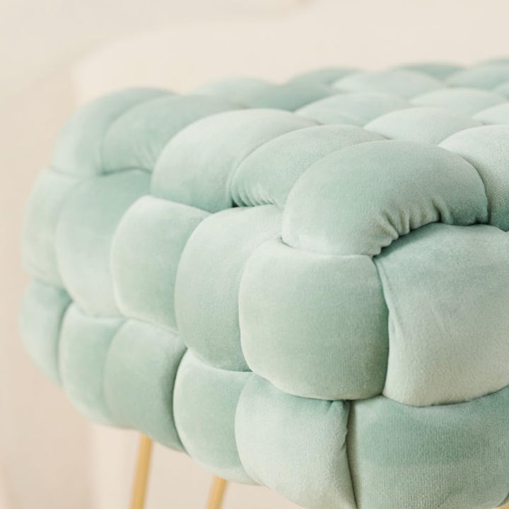 Zedelmaier Moderner Velvet Kosmetik Hocker, Quadratisch Ottoman-Fusshockermit goldfarbenen Metallbei