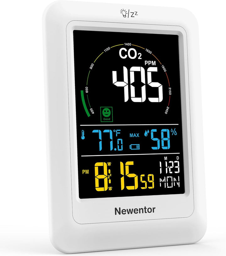 Newentor CO2 Messgerät, 4 CO2-Konzentrationsstufen mit Alarm und Lüftungsempfehlungen, Batteriebetri