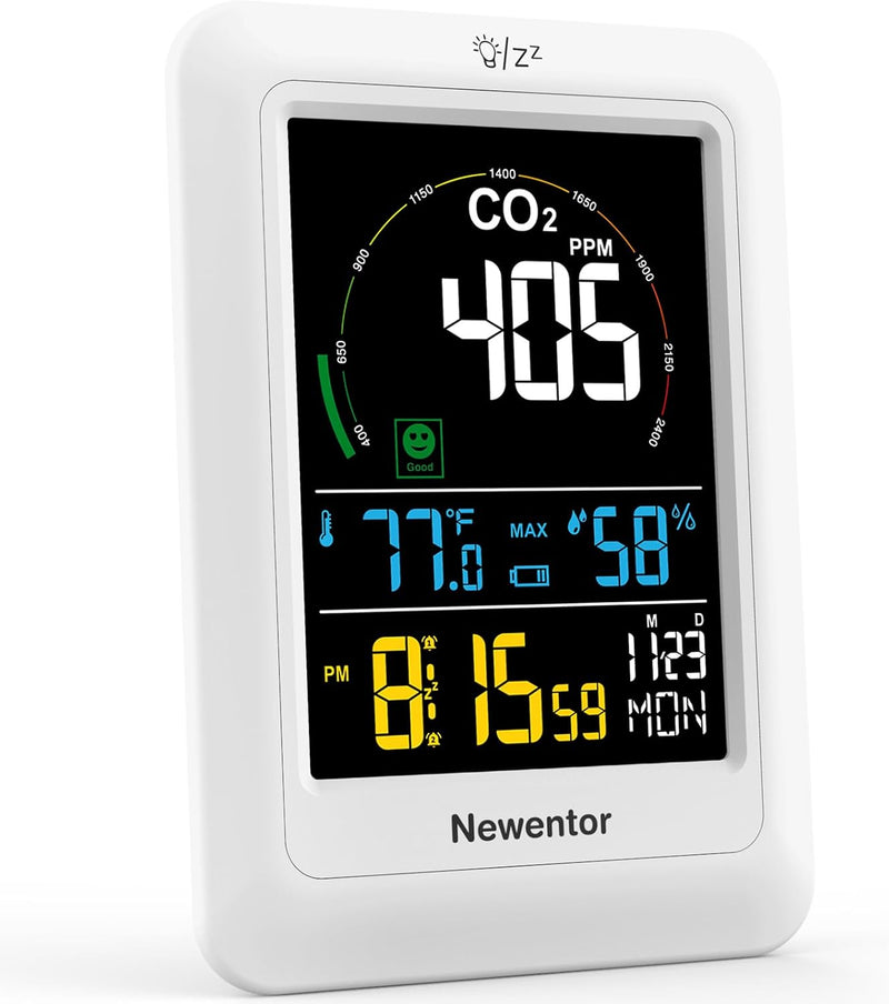 Newentor CO2 Messgerät, 4 CO2-Konzentrationsstufen mit Alarm und Lüftungsempfehlungen, Batteriebetri