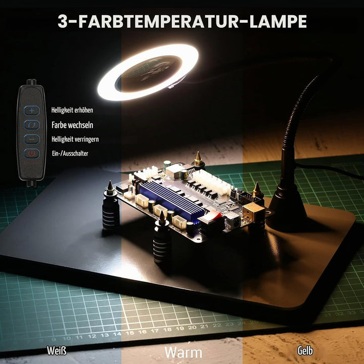 SainSmart Dritte Hand Lötstation Lötwerkzeug mit 4 Magnetische Flexible Helfende Händen, LED-Lupe, 4