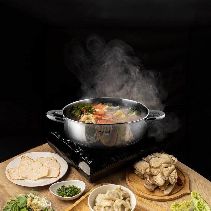 STAINLESS LOW COOKING POT WITH LID 32 cm. 6.8 Liter, 6.8 Liter
