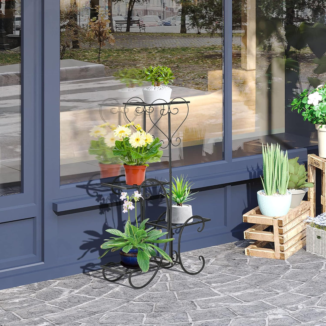 Outsunny Blumenständer Blumenregal aus Metall 4 Ebenen Pflanzenregal Blumentreppe Blumenständer für