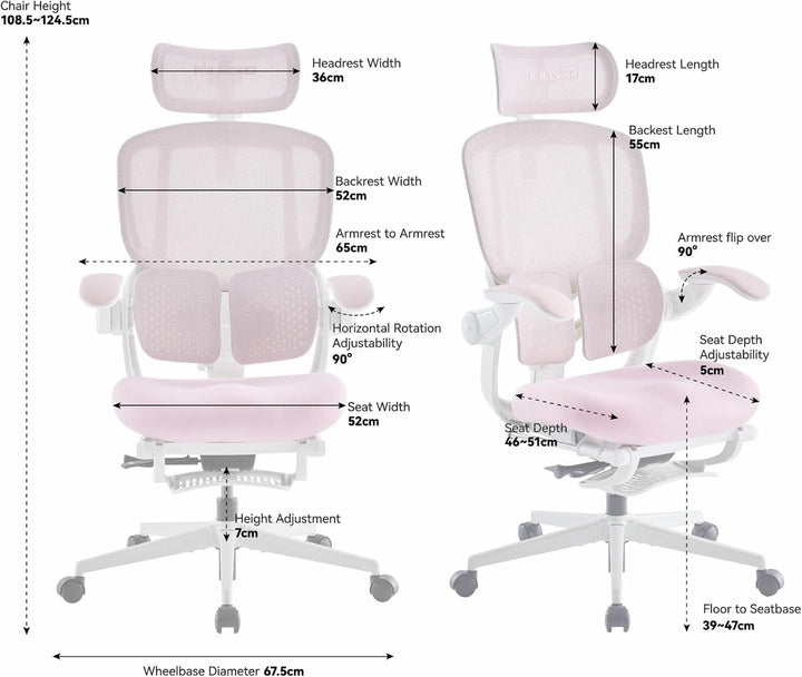 MUSSO E80 Air Petite Ergonomischer Bürostuhl, kompakter Computerstuhl für Damen, 3D-Bio-Wing-Lendenw
