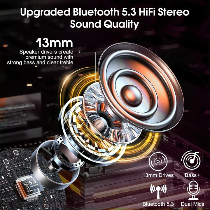 V5.3 Bluetooth Headset, Headset Kabellos Freisprech mit ENC Dual Geräuschunterdrückung Mic, 120 Std