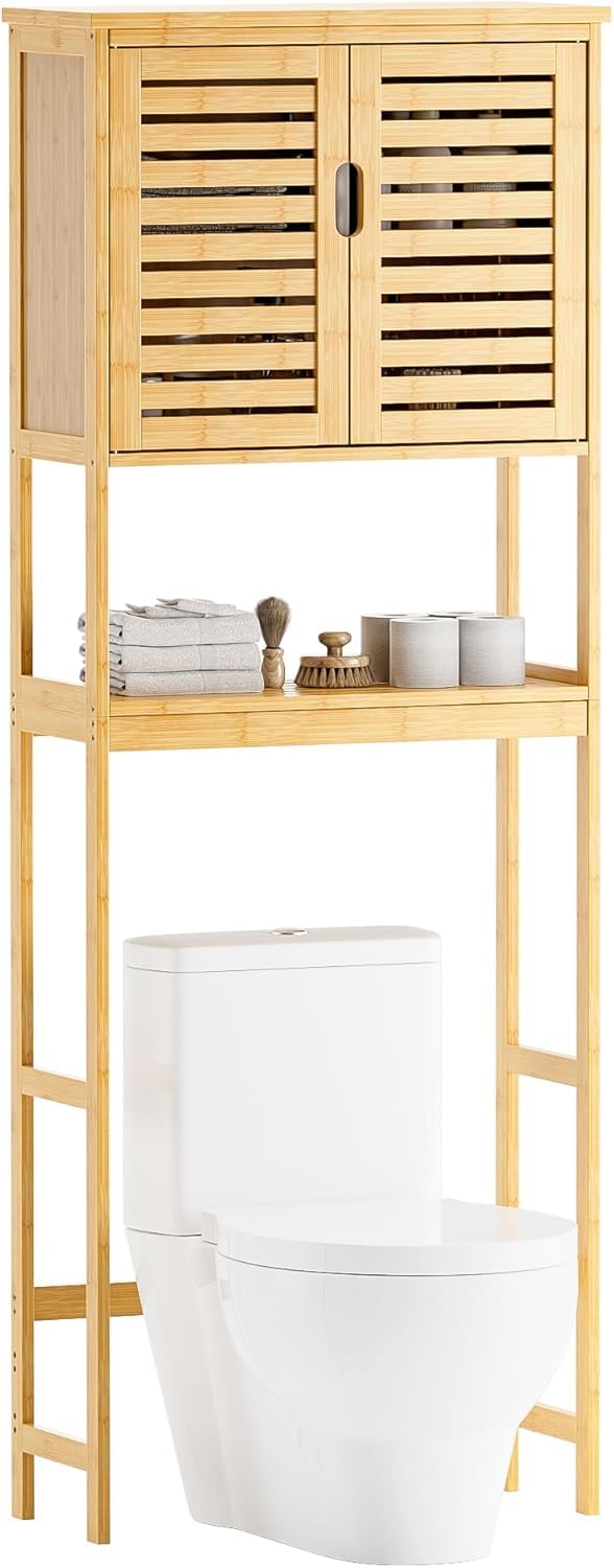 SMIBUY Bad Lagerung Regal mit Schrank, Bambus über die Toilette Veranstalter Rack, freistehende Toil