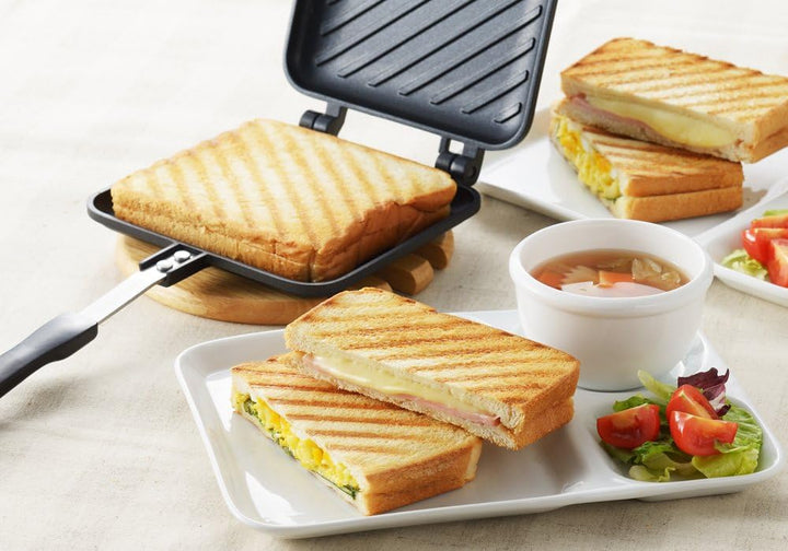Yoshikawa SJ2408 Hot Sandwich Maker, knusprig gegrillt, einzeln, fluorbehandelt, für Gasherde, schwa