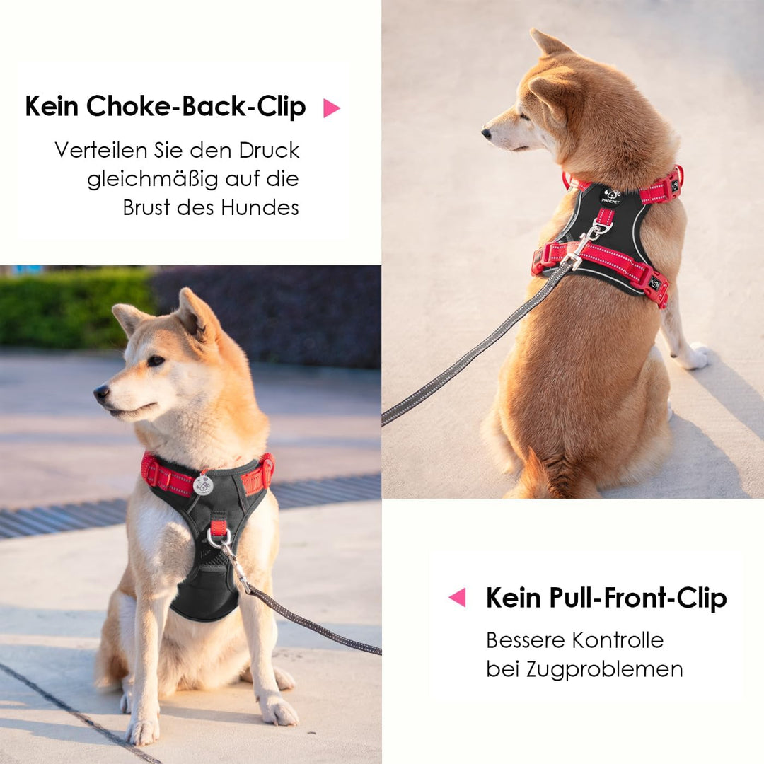 PHOEPET Anti-Zug Hundegeschirr - Reflektierendes Verstellbares Welpen-Sicherheitsgeschirr für kleine