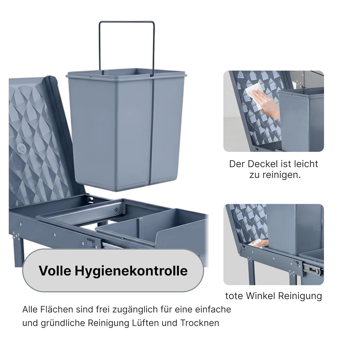 Einbaumülleimer Küche 3 Fächer (3x10L) – Mülltrennsystem für schmale Schränke,5-Punkt-Verstärkung,au