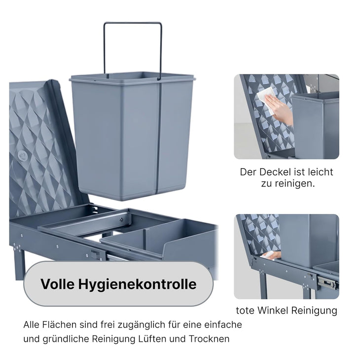 Einbaumülleimer Küche 3 Fächer (3x10L) – Mülltrennsystem für schmale Schränke,5-Punkt-Verstärkung,au