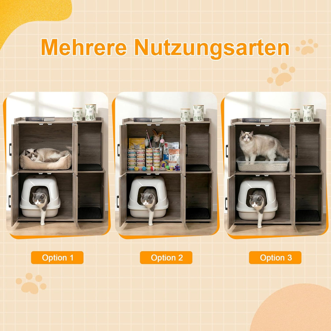 Katzenklo Schrank für 2 Katzen, Katzentoilette Schrank Zweistöckiger, Katzenklo Haus, Katzenhöhle Ho