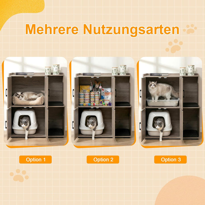 Katzenklo Schrank für 2 Katzen, Katzentoilette Schrank Zweistöckiger, Katzenklo Haus, Katzenhöhle Ho