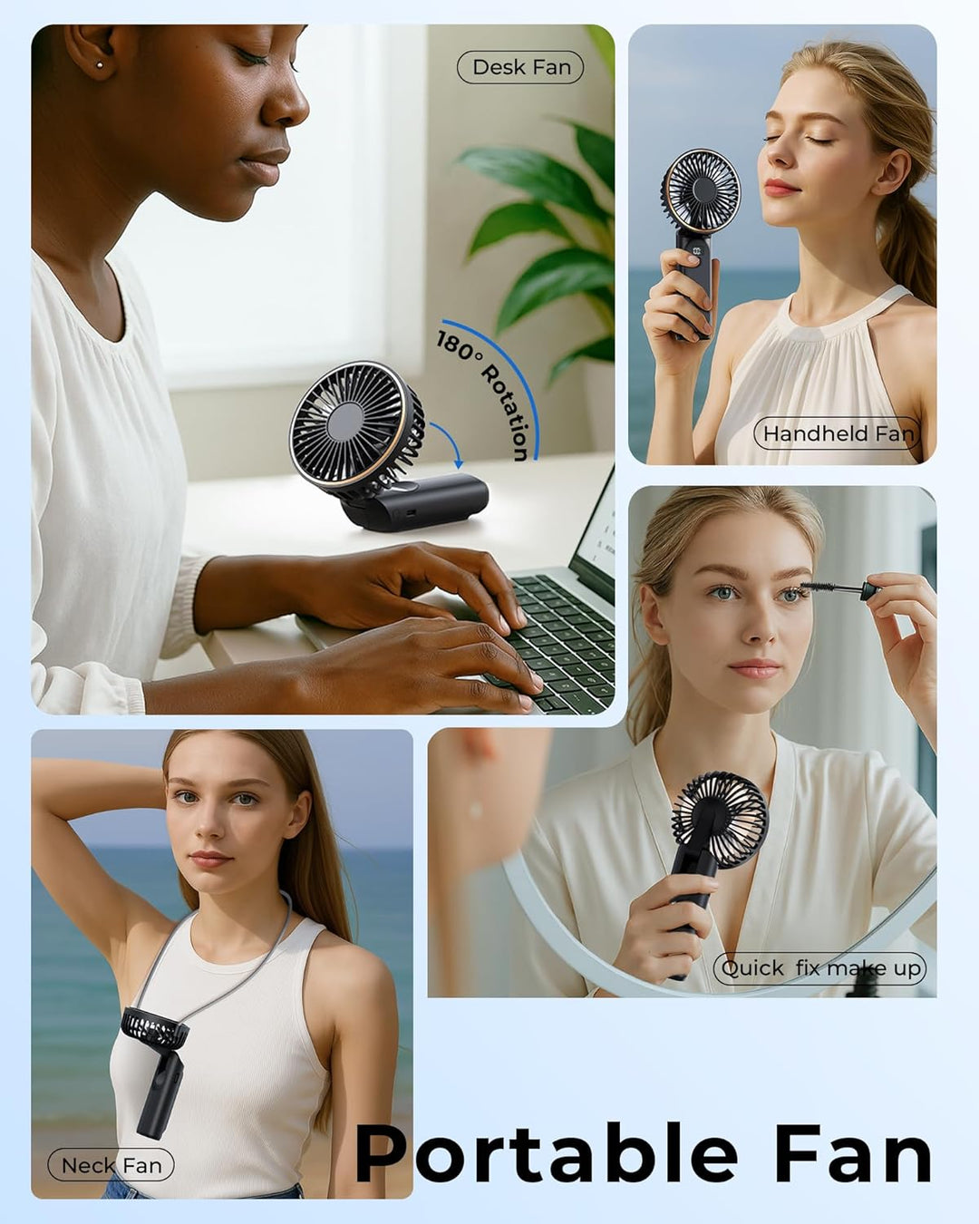 Tragbarer Mini-Ventilator Mit 4000mAh LED-Display, 180° Verstellbar und Wiederaufladbar - 6 Geschwin