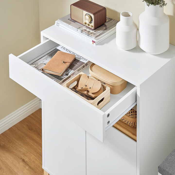SoBuy Sideboard Kommode Küchenschrank – Modernes Bambusdesign mit Schublade & höhenverstellbarem Reg