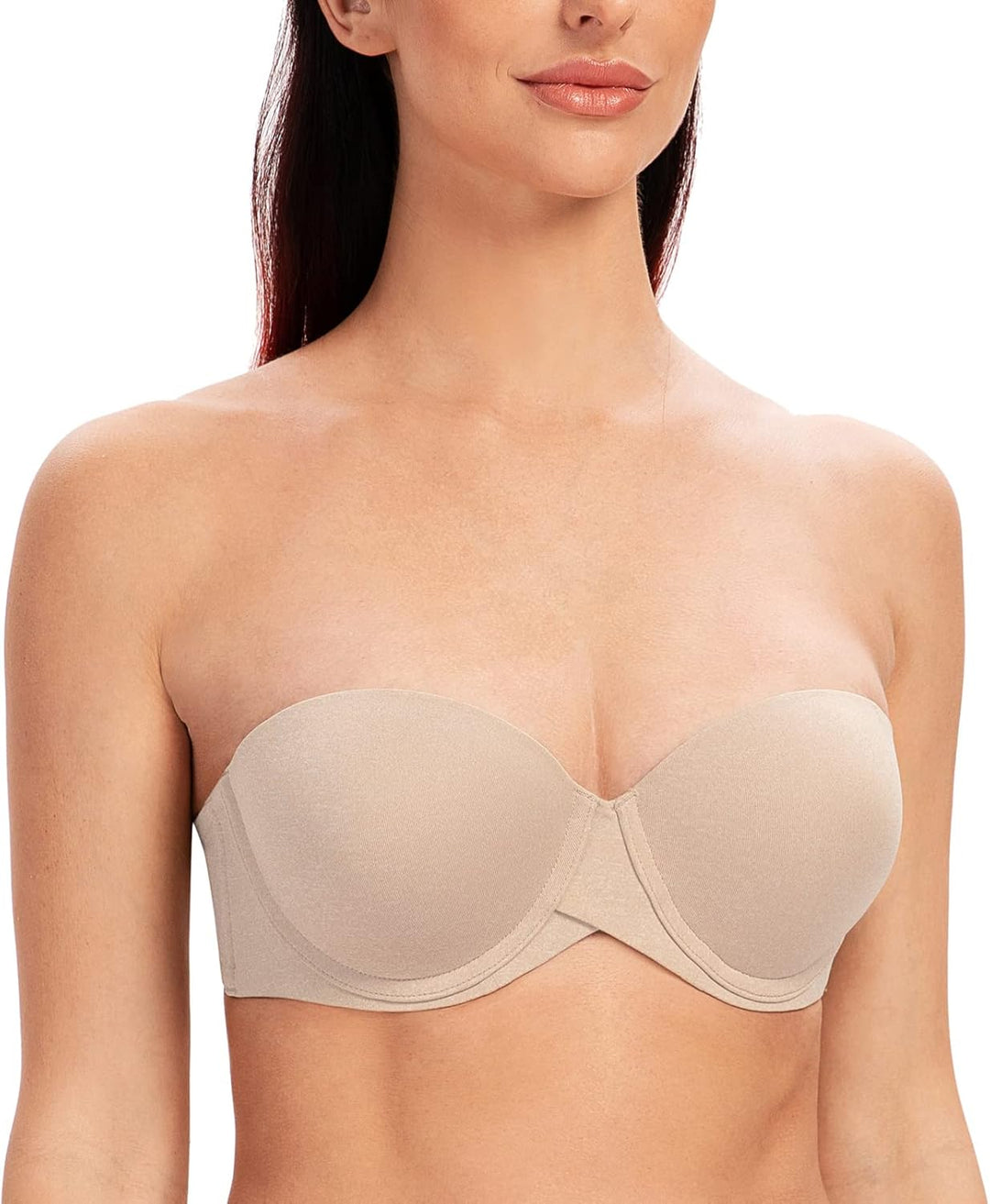 MELENECA Damen Bügel Erheben Gepolstert Hochdrücken Trägerlos BH mit geformte Cups 70C Hell Beige He