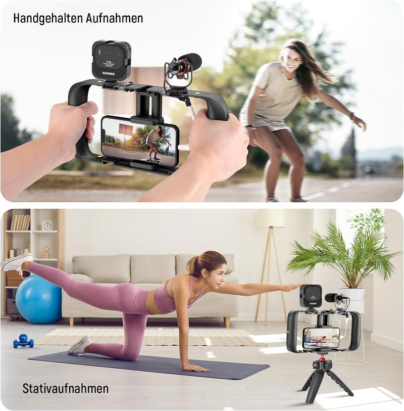 NEEWER Telefonstabilisator Video Rig Set für Videoaufzeichnung Vlogging, Telefonkäfig mit LED Videol