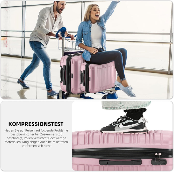 BEIBYE Zwillingsrollen Reisekoffer Koffer Trolleys Hartschale M-L-XL-Set (Rosa, Set) Rosa M+L+XL Set