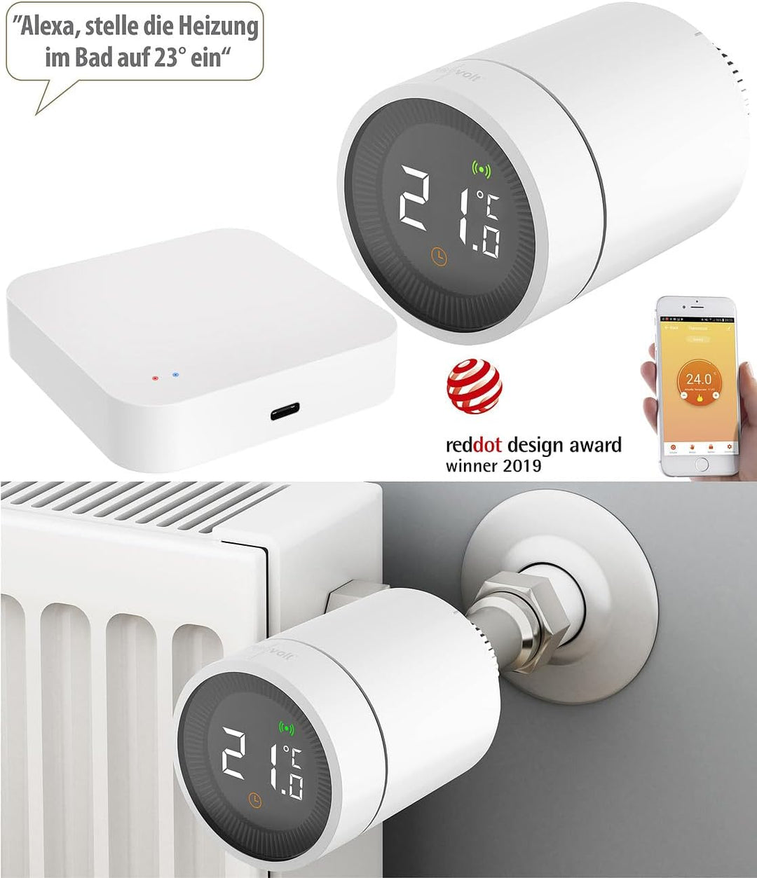 revolt Smart Thermostat: Smartes Heizkörperthermostat mit App, Sprachsteuerung & ZigBee-Gateway (Zig