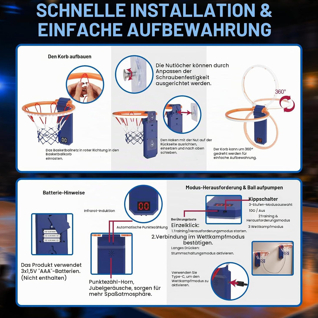 Mini Basketballkorb, 2pcs Basketballkorb mit Elektronische Anzeigetafel, Indoor Hoop Höhenverstellba
