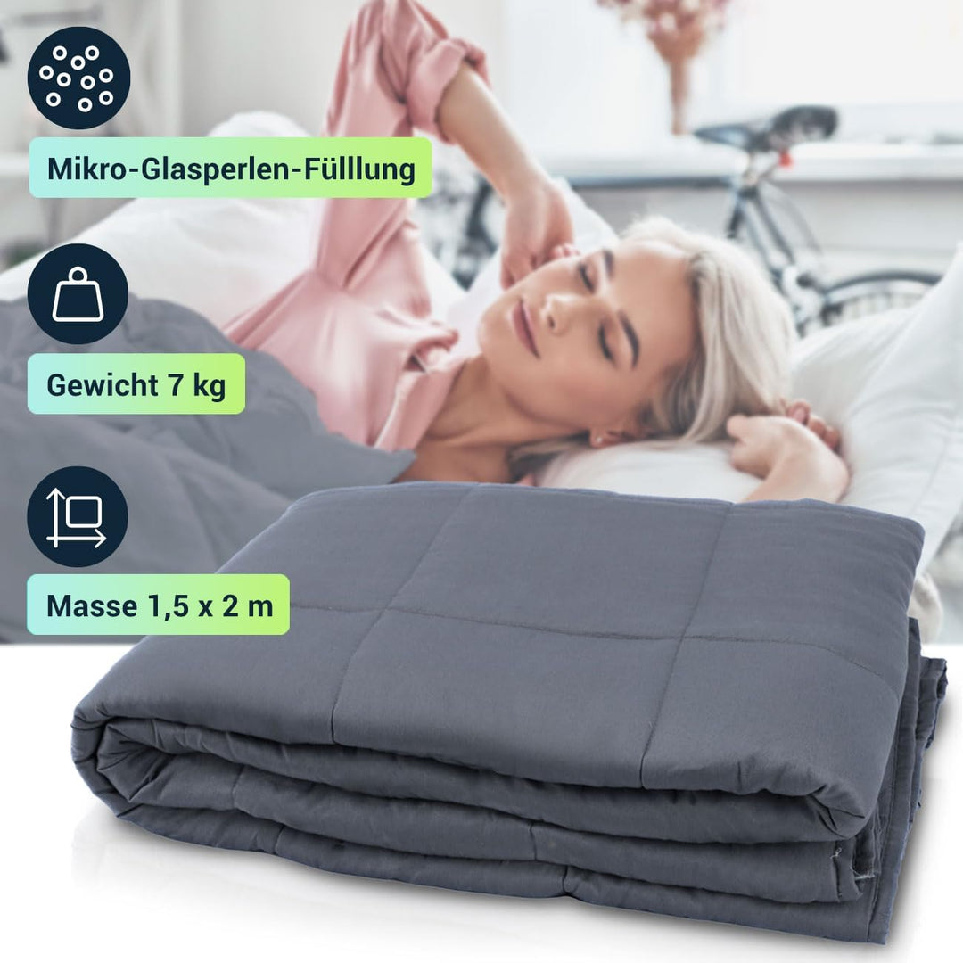 Komfort Gewichtsdecke 150 x 200cm, 7kg – Premium Baumwolle &amp; Glasperlen für Tiefe Entspannung, besse