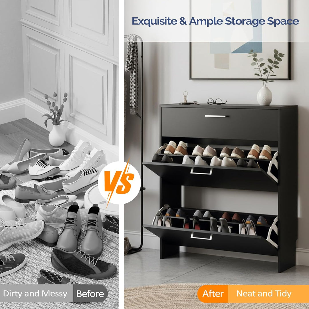 LEADZM Schuhschrank Schmal,Schuhkipper mit 2 Flip-Schubladen Schuhregal mit 1 Schubladen für den Ein