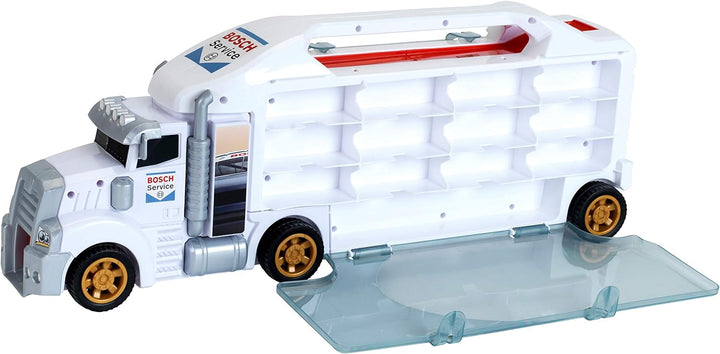 Klein Theo 2837 Bosch Car Service Sammelkoffer Truck mit integrierter Abfahrtsrampe | 26 Staufächer
