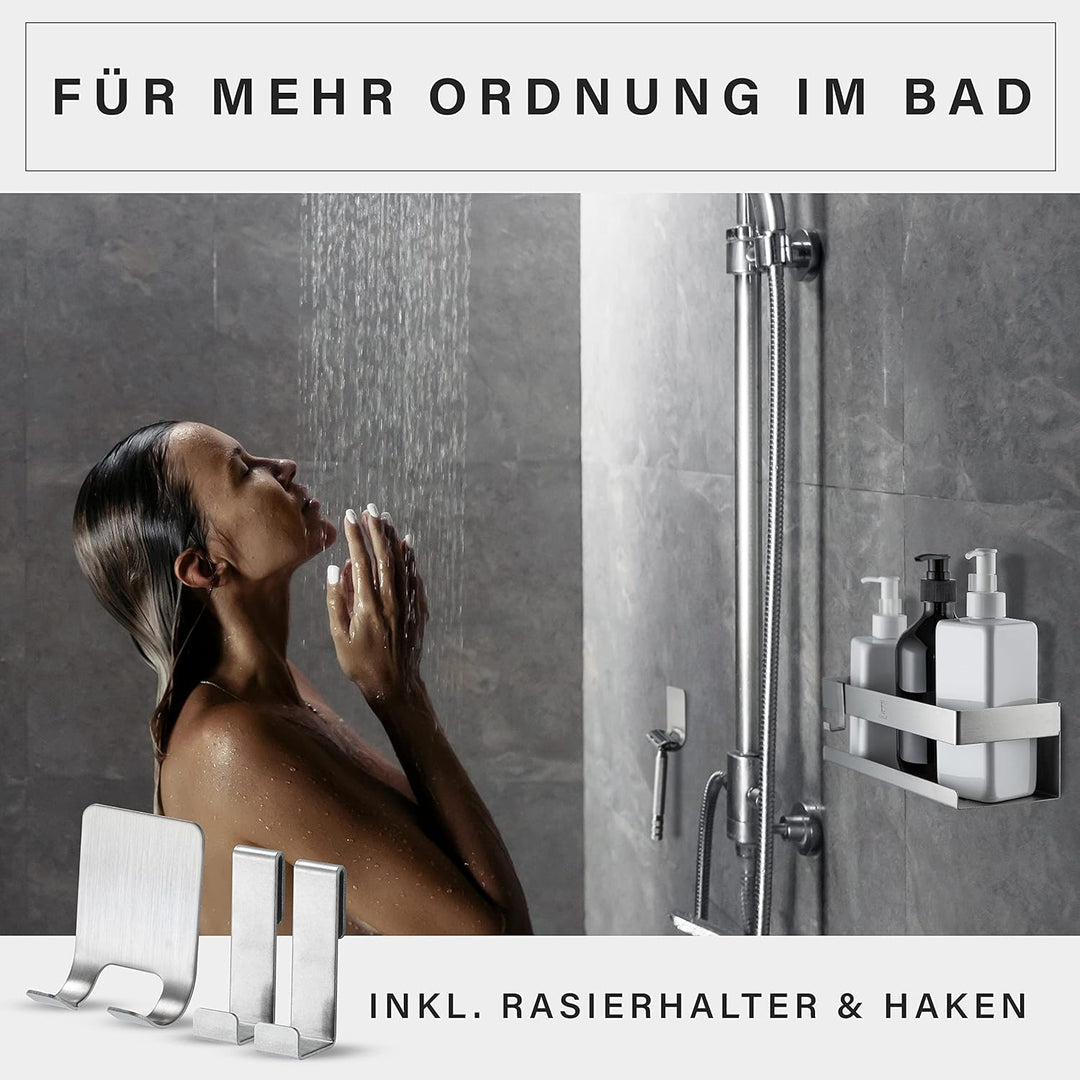 EDELZ® Bad Duschablage Duschkorb ohne Bohren – Shampoo Halterung für Dusche zum Kleben aus rostfreie