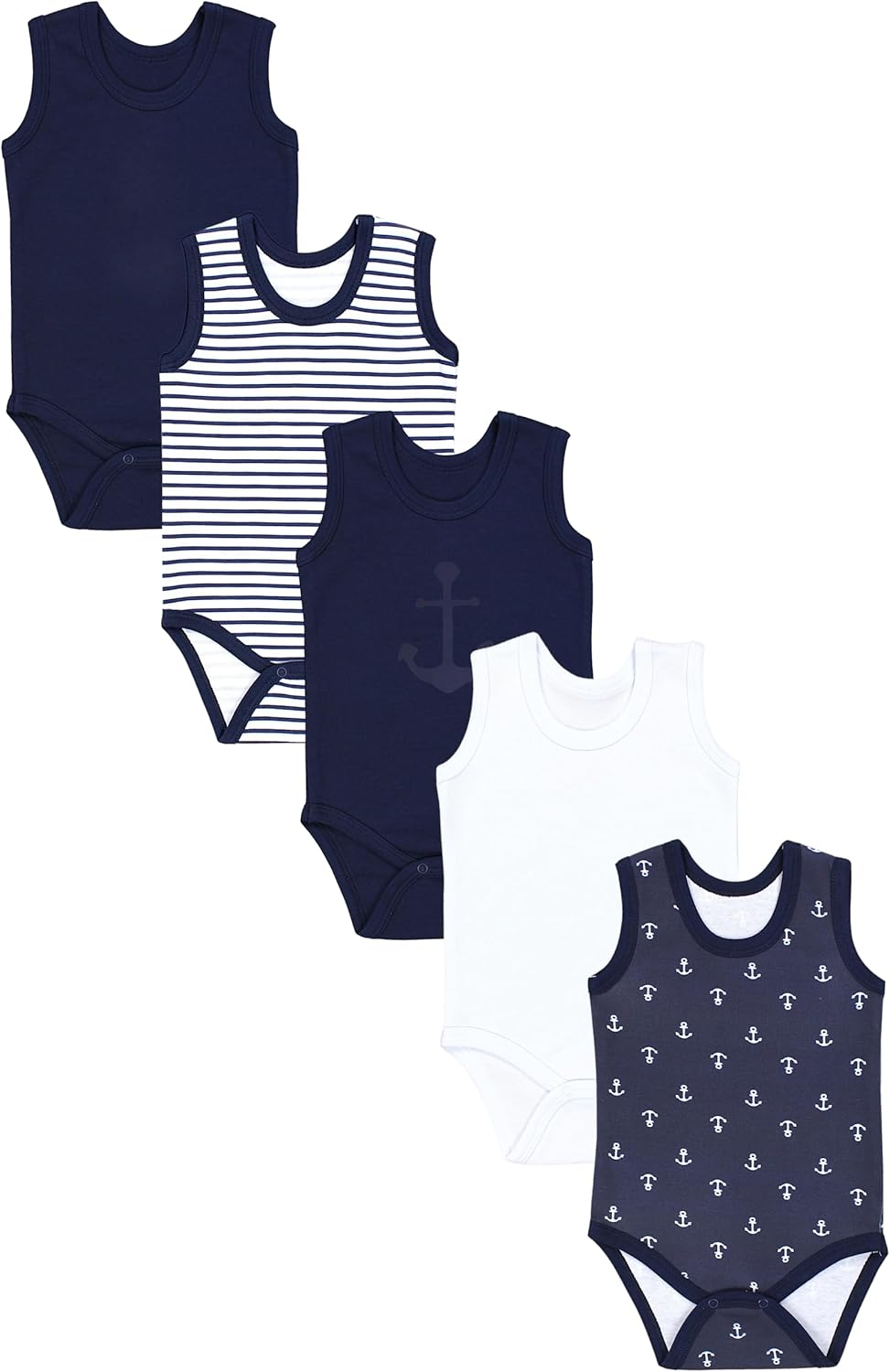 TupTam Baby Jungen Achselbody – Weicher Baby Body im 5er Pack aus Baumwolle, Body Baby Unifarben OEK