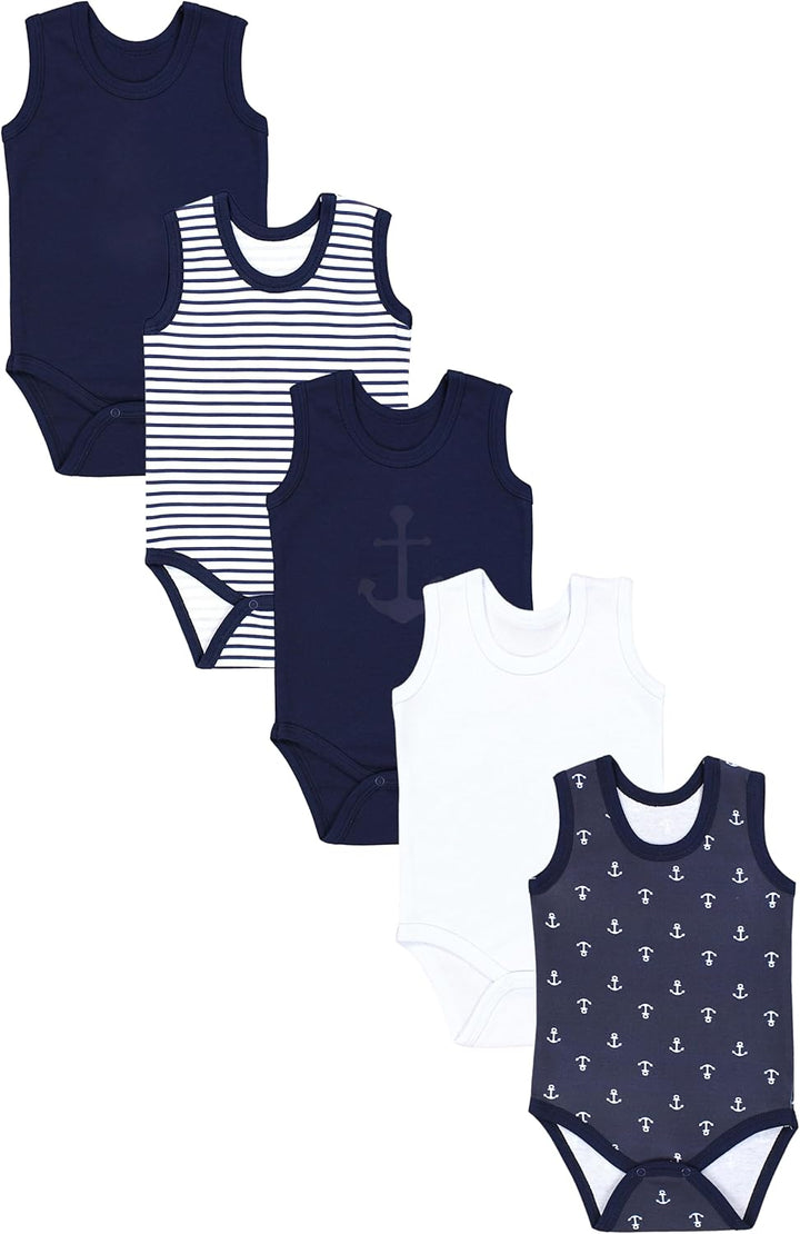 TupTam Baby Jungen Achselbody – Weicher Baby Body im 5er Pack aus Baumwolle, Body Baby Unifarben OEK