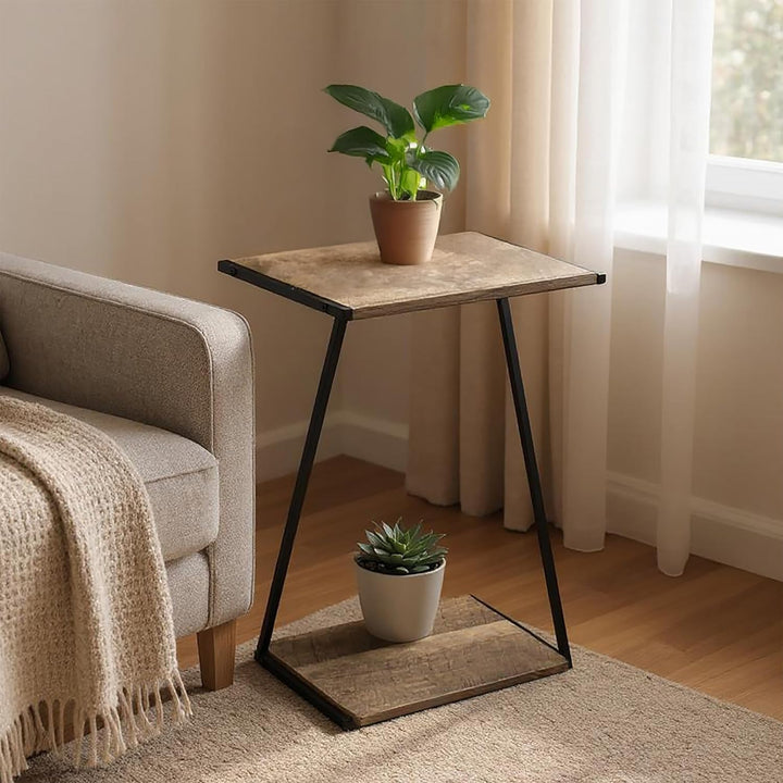 Spetebo Holz Pflanzenständer mit Metall Gestell - 50 x 29 cm - Tisch klein zum Zustellen und Dekorie