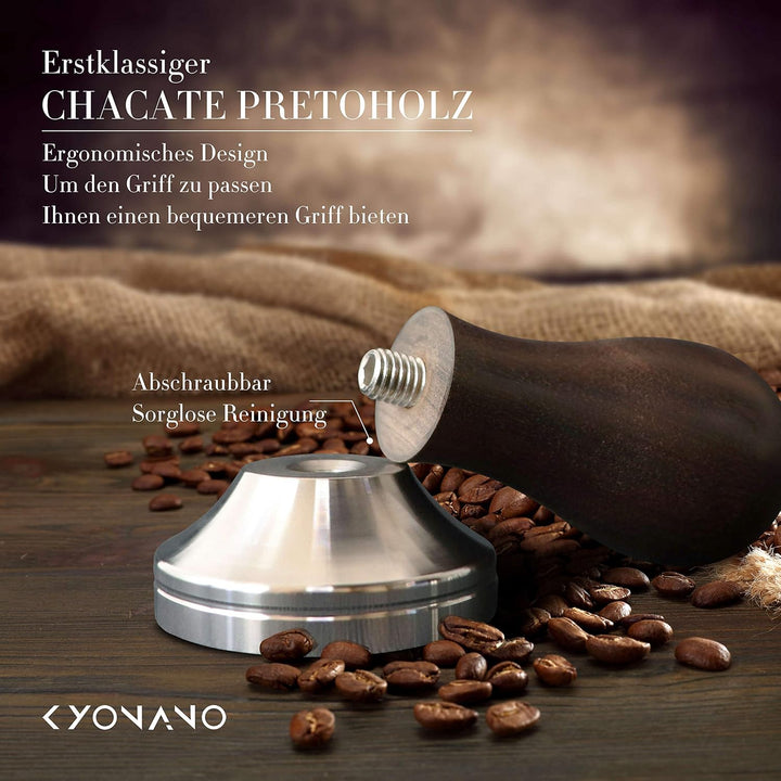 KYONANO Tamper 51 mm, Kaffee Tamper aus Edelstahl 304 & Chacate Pretoholz, Espresso Tamper inkl. Tam
