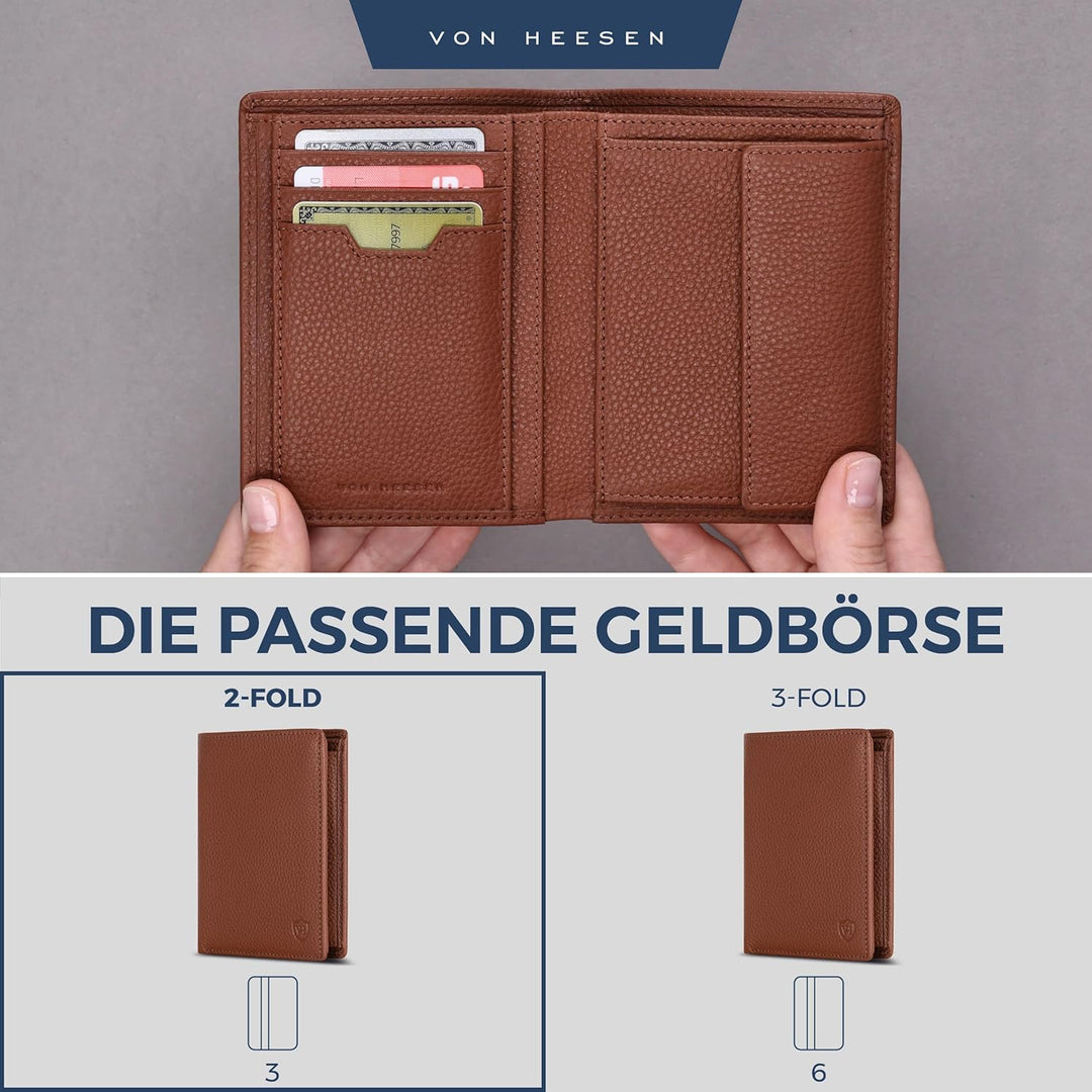 VON HEESEN Leder Geldbörse RFID Schutz I Echtleder Geldbeutel für Damen & Herren I Portemonnaie Brie