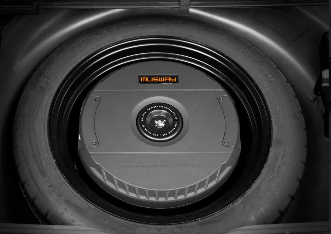 Musway MW1000A - 28 cm (11') Aktiv-Reserverad Subwoofer auch für Notrad | 300 Watt mit Fernbedienung