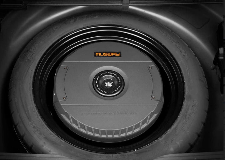Musway MW1000A - 28 cm (11') Aktiv-Reserverad Subwoofer auch für Notrad | 300 Watt mit Fernbedienung