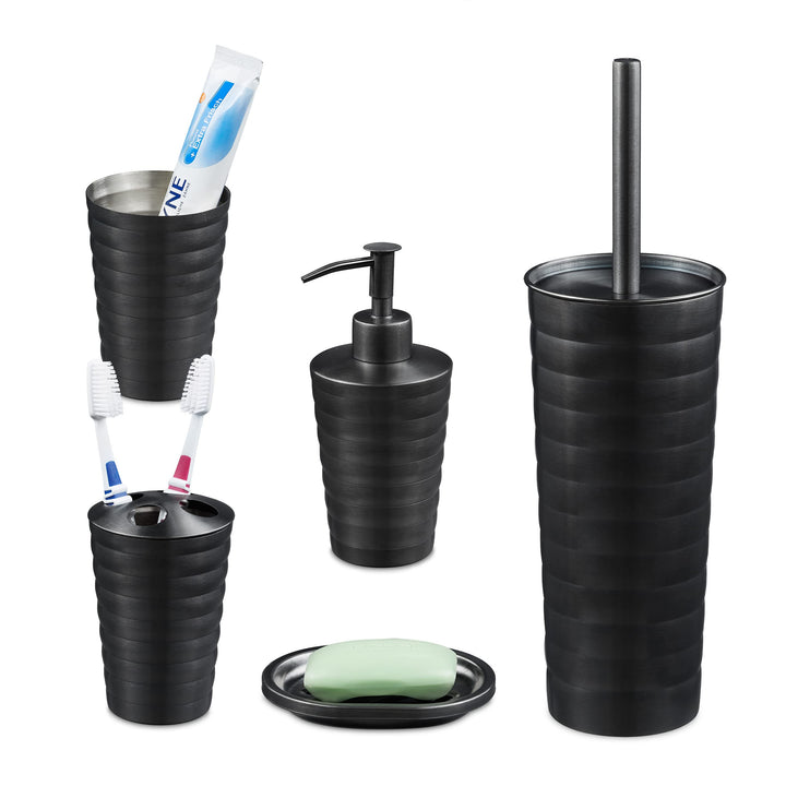 Relaxdays Badezimmer Set, 5-TLG., Badaccessoires Edelstahl gebürstet, komplette Badezimmerausstattun