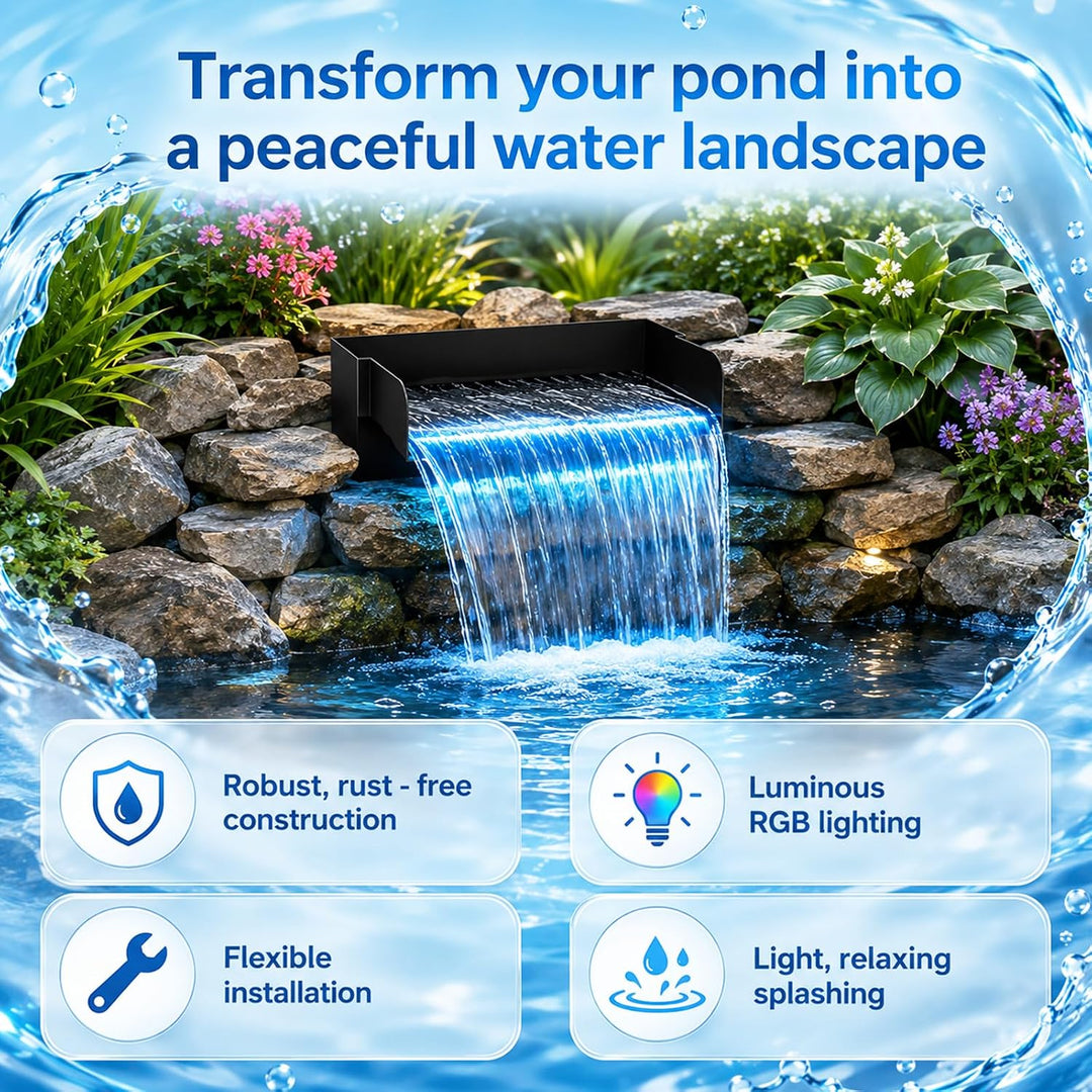 30 cm Wasserfall teich Set, mit 45w 2000L/H Wasserfallpumpe &amp; Filterkäfig, Edelstahl-Wasserfall mit