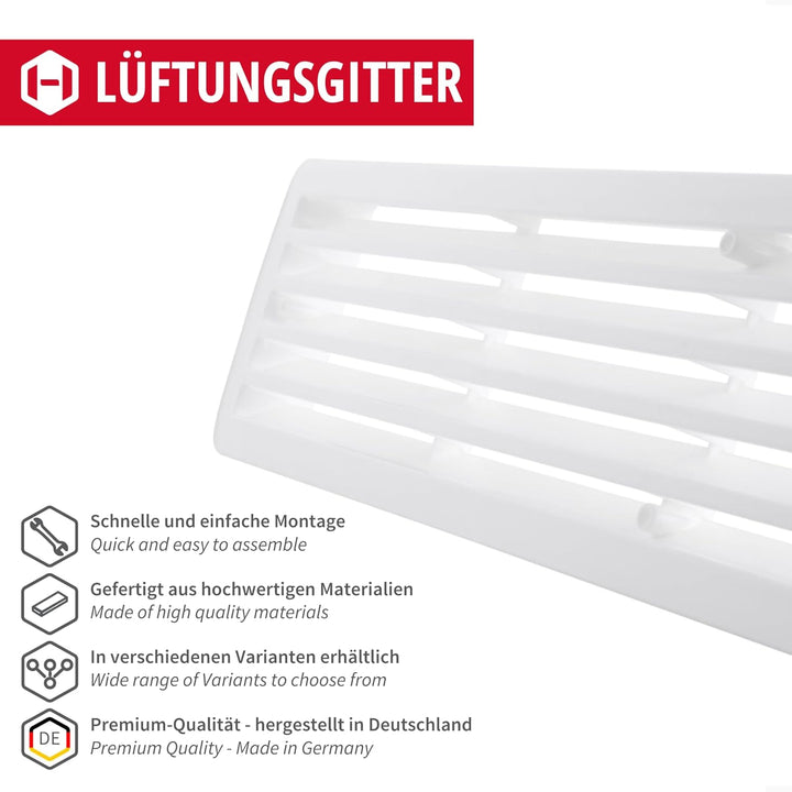 Gedotec Lüftungsgitter | 457 x 92 mm | 1 Stück | Tür-Gitter Weiss Kunststoff ABS | Türlüftung für Tü