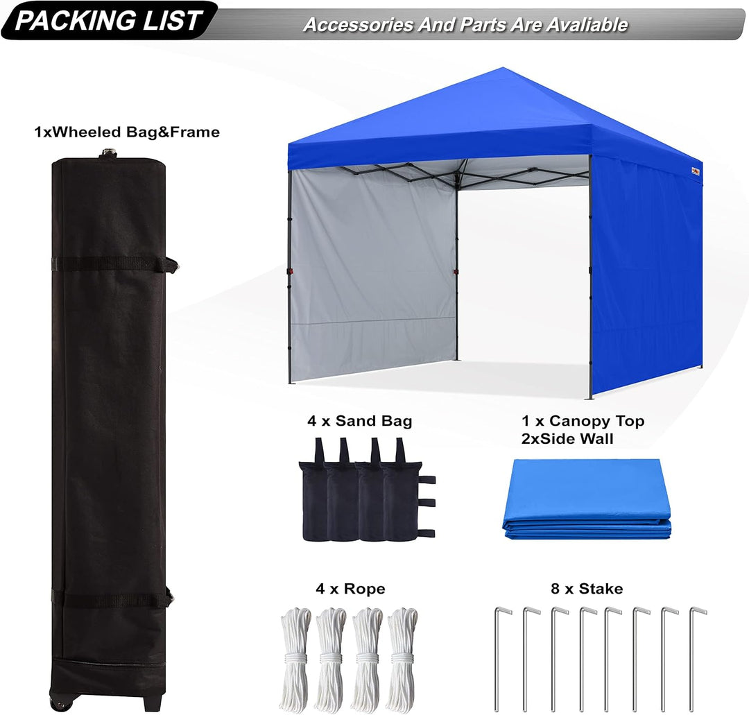 ABCCANOPY Faltpavillon UV50+ mit 2 Seitenwänden, Königsblau 300 cm | 500D Polyester,wasserdicht, 4 S