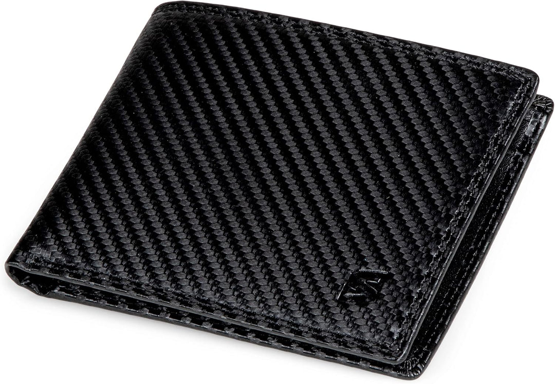 SERASAR | Leder Geldbörse [Carbon] Herren mit RFID Schutz & Carbon Optik | Schwarzes Echtleder | 9 K