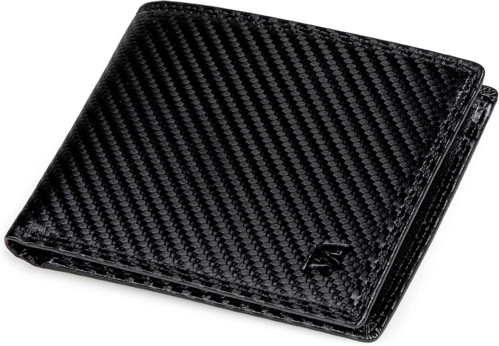 SERASAR | Leder Geldbörse [Carbon] Herren mit RFID Schutz & Carbon Optik | Schwarzes Echtleder | 9 K