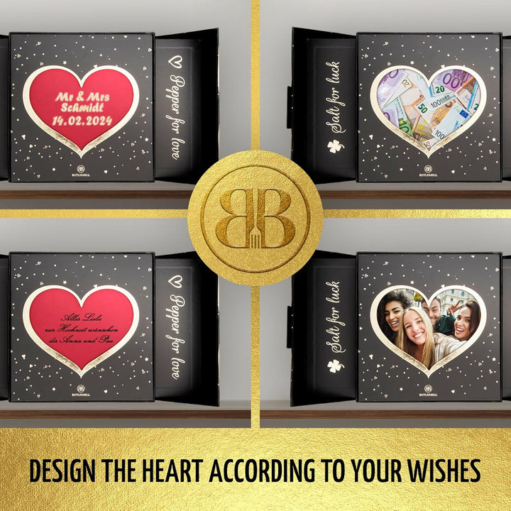 BUTLERBELL® Englisch | Salz und Pfeffermühle Holz in Luxus Geschenkbox mit Herz ideal als Hochzeitsg