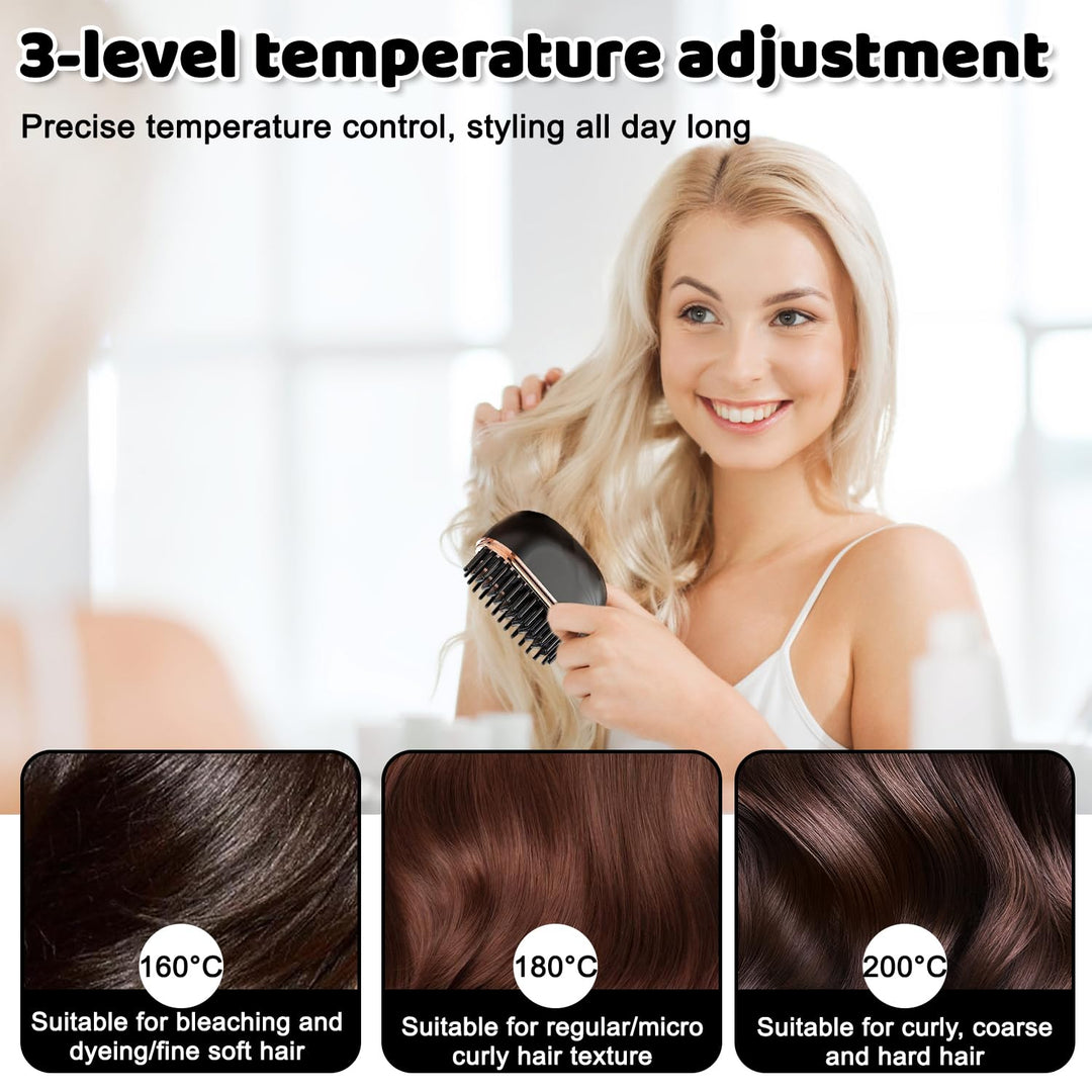 Mini Glättbürste Kabellos, 2026 Neu Haarglätter Bürste, Mini Tragbare Bürste Glätten, Kabellose Glät